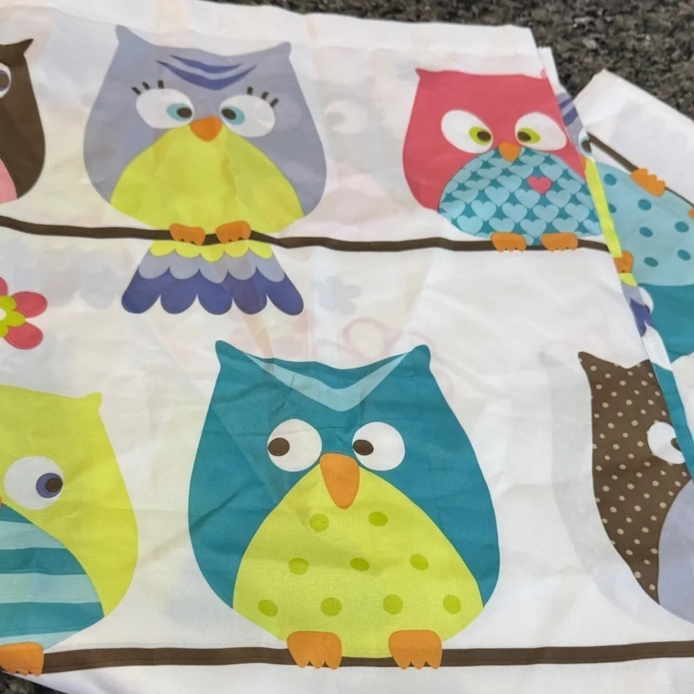 Colorful Owl Print Fabric shower curtain